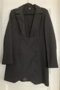 SHEIN Lined Jacket Coat Retro Look Black Women’s  Plunging Collared Neckline L - Afbeelding 1 van 9