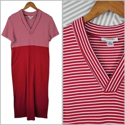Vintage Talbots T-Shirt Dress Size Small Petite casual Stripe Party Red Midi - Image 1 of 4