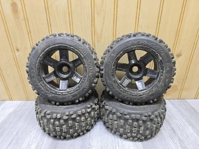 4x Proline Badlands #1178 1/8 Tires on 17mm Hex Wheels Used Traxxas Arrma Losi - Image 1 of 3