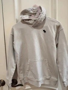 abercrombie kids Relaxed Fit White Hoodie w/ Logo  13/14. Small stain on sleeve  - Picture 1 of 8