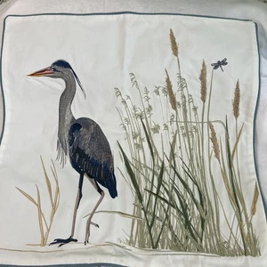 NWOT “RightSide" Design Blue Heron in Embroidered In/Out Door Pillow Cover - Picture 1 of 8