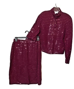 St. John Collection Women Two-Piece Knit Sequin Set  Size 14  Burgundy Wine 02 - Picture 1 of 24