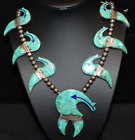 Vintage Turquoise Lapis Accent Sterling Silver  "Save The Bear"  Fetish Necklace