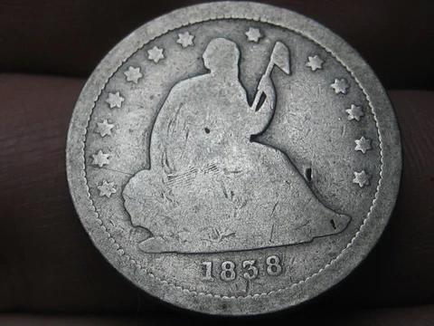 1838 Silver Seated Liberty Quarter- About Good Details Cover
