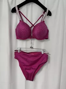 NWT 36D Victoria Secret Swim Bombshell Shine Top/L High Waist Cheeky Bottom Pink - Picture 1 of 10