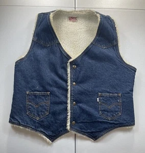 Vintage Levi’s San Francisco Sherpa Vest Men’s XL Blue Denim White Tab USA 70s - Picture 1 of 5
