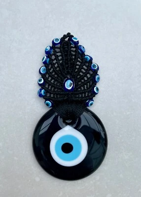 Handcrafted Black Macrame Evil Eye Wall Hanging - Your Good Luck Charm - Image 1 of 4