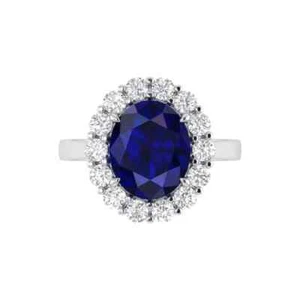 3.90 Ct Oval Cut Natural Sapphire & Diamond Wedding Ring 14K White Gold Solid - Picture 1 of 7