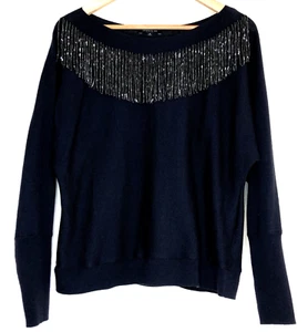 Lafayette 148 New York Sz S Bust 44" Holiday Party Dark Navy Blue Beaded Sweater - Picture 1 of 8