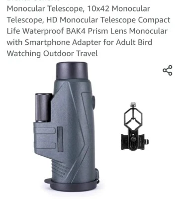 Monocular HD Telescope 10×42 Waterproof, Light, Smart Phone Adaptor - Image 1 of 4
