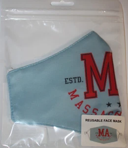 Massachusetts "M" Logo Lite Blue Unisex 2-Layer Reusable Face Mask - NEW SEALED - Picture 1 of 1