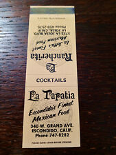 Vintage Matchcover: La Tapatia, Escondido & Rancheria La Jolla, CA  84
