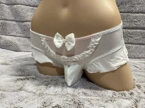 25-36 M/L Trans Women Men Sexy Baby Pink Flutter Ruffle Bow Pouch Panties Sissy - Picture 1 of 5