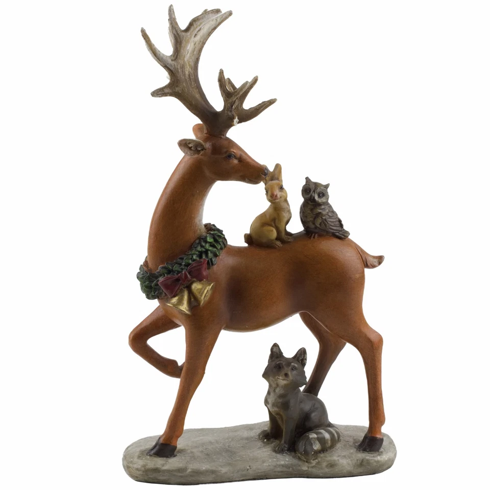 Figura de Navidad de reno de pie con animales del bosque Napco asta rota Foto 1 de 1