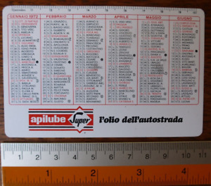 calendarietto semestrino PLASTIFICATO 1972 API APILUBE SUPER Olio Autostrada