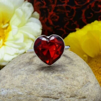 1.00Ct Heart Cut Solitaire Lab Created Red Ruby Fancy Ring 14K White Gold Plated - Image 1 of 4