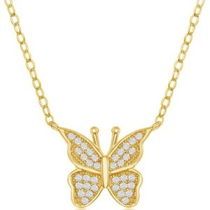 Classic Women's Necklace Sterling Silver Gold Micro Pave CZ Butterfly M-6639-GP - Picture 1 of 1