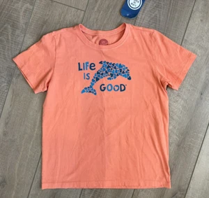 Life is Good Shirt Kids Crusher Dolphin Heart Orange Short Sleeve Size XL 12/14 - Picture 1 of 7
