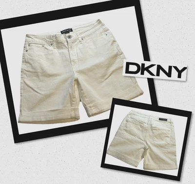 DKNY Shorts Women’s Size 4 - White Bermuda - Denim Cuffed - Zipper Cotton Blend - Image 1 of 4