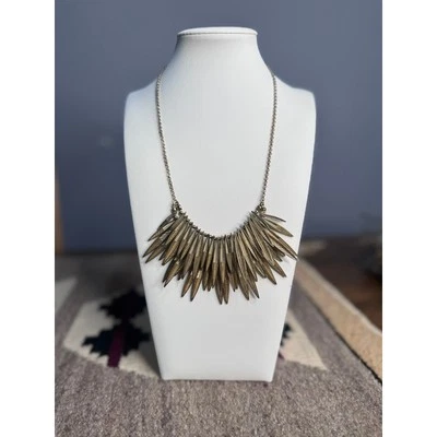 Collar H&M Pasarela Tono Dorado Picos en Capas Doble Metal Cadena Pluma Boho Foto 1 de 3