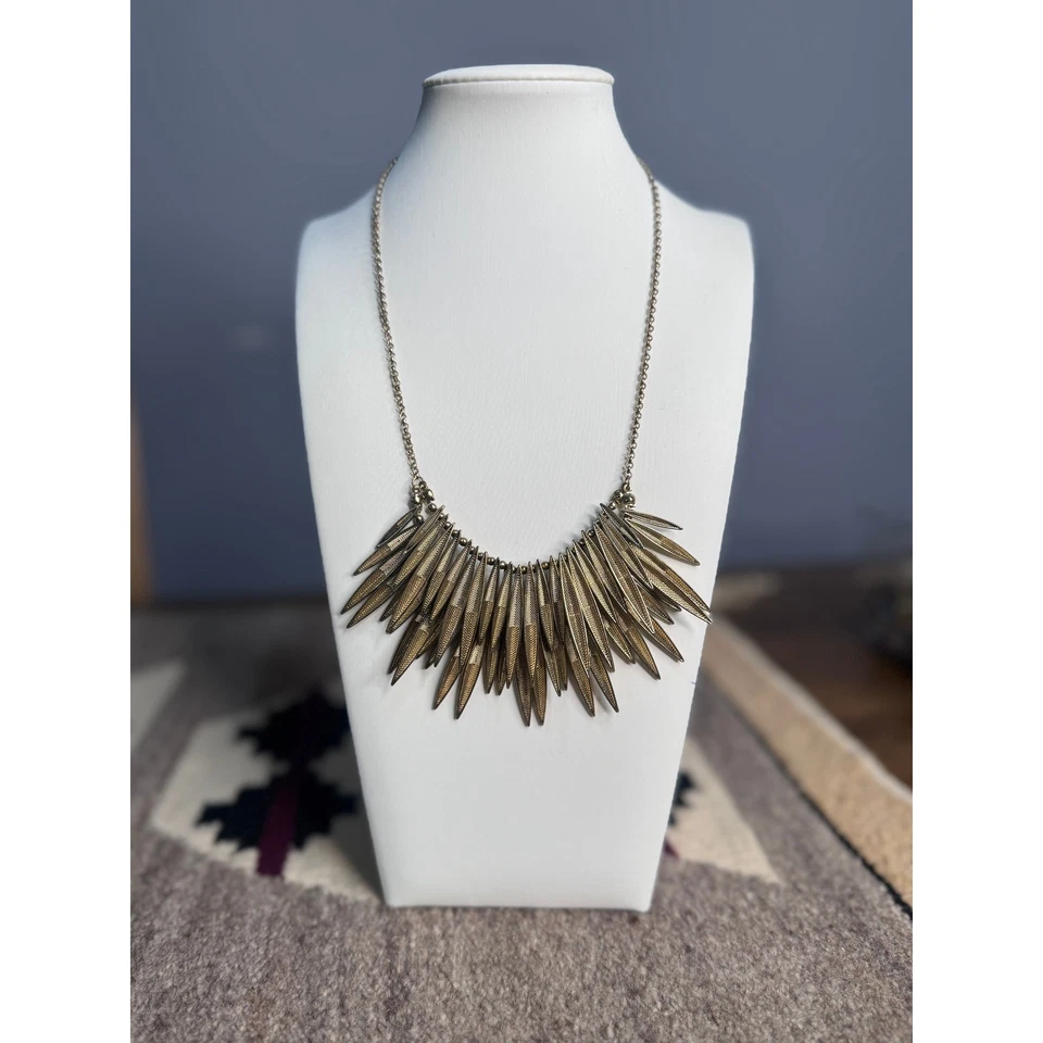 H&M 项链 跑道 金色 分层钉 双金属链 羽毛 波西米亚 — 第 1/3 张图片