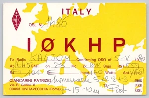 Ham Radio QSL I0KHP Europe Map Italy Civitavecchia Postcard - Picture 1 of 2