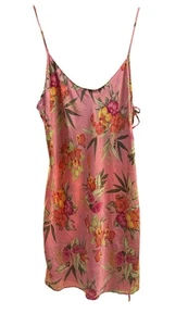Victorias Secret Pink Floral Silk Chemise Large Vintage Y2K Lace-Up Slip Dress - Picture 1 of 5