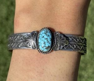 Sunshine Reeves Türkis Sterlingsilber Stapel gestempelt Manschette Armband. Navajo - Bild 1 von 12