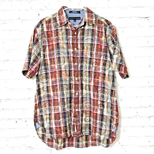 Tommy Hilfiger Shirt Mens Small M Plaid Floral Cotton Button Up Collared VTG - Picture 1 of 9