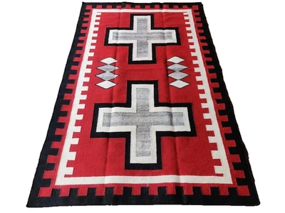 5×8 Ft Red Navajo Wool Kilim Rug Native American style Southwest Aztec Area Rug - Image 1 of 4