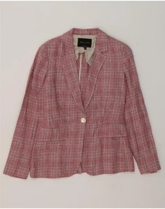 MASSIMO DUTTI Womens 1 Button Blazer Jacket EU 36 XS Burgundy Check Linen CU08 - Picture 1 of 3