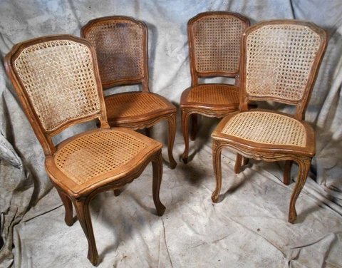 ANTIQUE SET OF 4 FRENCH FRUITWOOD DINING CHAIRS Cover