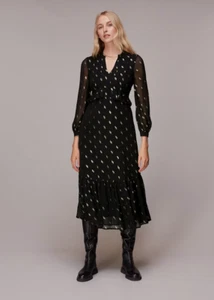 WHISTLES DOBBY METALLIC PATTERNED MIDI DRESS SIZE 12 RP £179 "SOLD OUT" - Picture 1 of 7