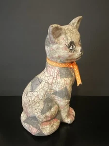 Vintage Ceramic Crackled Cat Figurine Statue Indoor Outdoor Garden Decor 13” - Picture 1 of 11