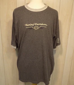 Harley Davidson Logo Spell Out Embroidered Gray Short Sleeve Shirt Size 2XL - Picture 1 of 5