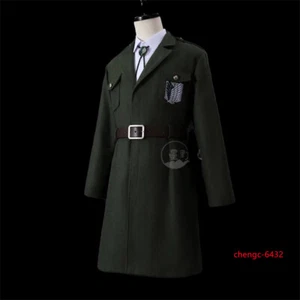 Attack On Titan Levi Ackerman Cosplay Costume Men Woolen Coat Windbreaker Suit - Picture 1 of 8