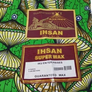 Ishan Super Wax  African Polycotton Ankara Fabric Almost 3 Yards Green Yellow  - Picture 1 of 5