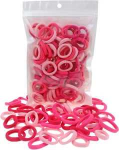 100 Pack Pink Color Nylon Elastics Hair Bands for Baby Girls' Small Hair Ropes - Picture 1 of 16