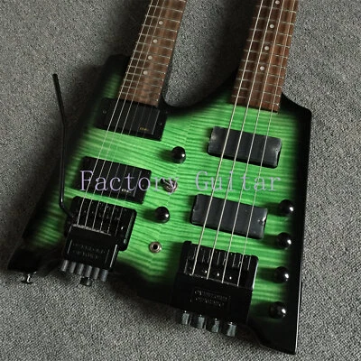 Guitarra Eléctrica Doble Cuello Sin Cabeza 6+4 Cuerdas Verde Flameado Arce Superior Envío Gratis Foto 1 de 4