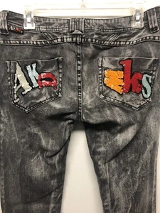 Akademiks Black Gray Acid Washed Straight Stretch Denim Womens (Size 29) EUC - Picture 1 of 7