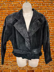 WOMENS VINTAGE BERMANS LEATHER JACKET SIZE L LARGE BLACK TEXTURE COLLAR BIKER - Picture 1 of 5