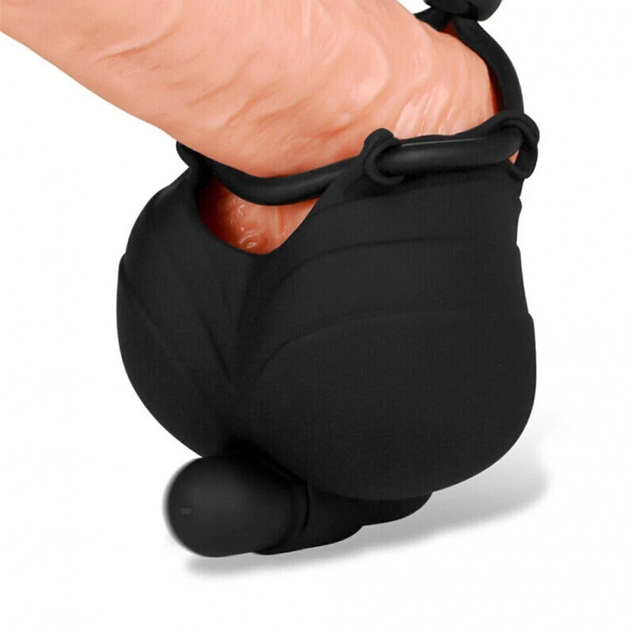 Silicone Vibrating Ball Testicle Scrotum Pouch Stimulator Cinch Penis Cock Ring - Image 1 of 4
