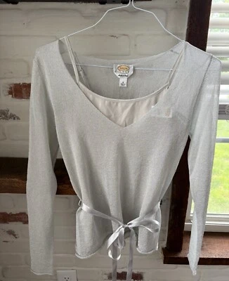 TALBOT’S 透明珠光裹身上衣和吊带 - (全新带标签) 灰色/银色领结 S 码 意大利 — 第 1/4 张图片