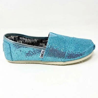 Toms Classics Turquoise Glitter Youth Slip On Casual Canvas Flat Shoes - Image 1 of 4