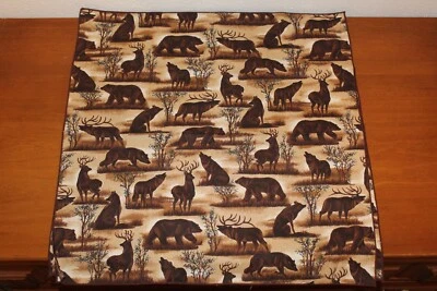 17x17 cloth napkins set of 4 - Wilderness - Forest - Elk - Bear - Wolves - Image 1 of 4