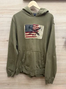 Vintage Polo Jeans Co Ralph Lauren Hoodie Green Khaki Mens Size XXL USA Flag Y2K - Picture 1 of 6