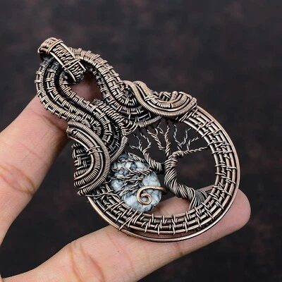 天然 Pinolith Jasper 铜线包装生命之树母亲吊坠珠宝首饰 — 第 1/4 张图片