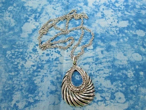 Open Pear Shape & Crystals Pendant w/ Necklace 25" Silver Plated Rope Chain / S - Picture 1 of 12