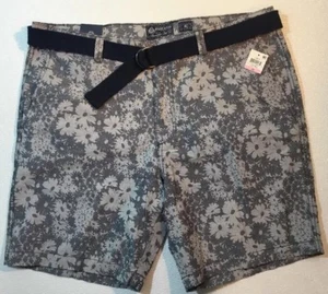 NEW AMERICAN RAG Mens Shorts Size 40W XL Blue Denim Floral Print Navy Belt Pants - Picture 1 of 11