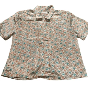 Vintage Worthington Blouse Womens Satin White Colorful Floral Button Up Shirt 16 - Picture 1 of 10